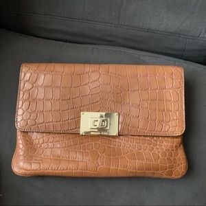 Michael Kors tan clutch purse with gold chain